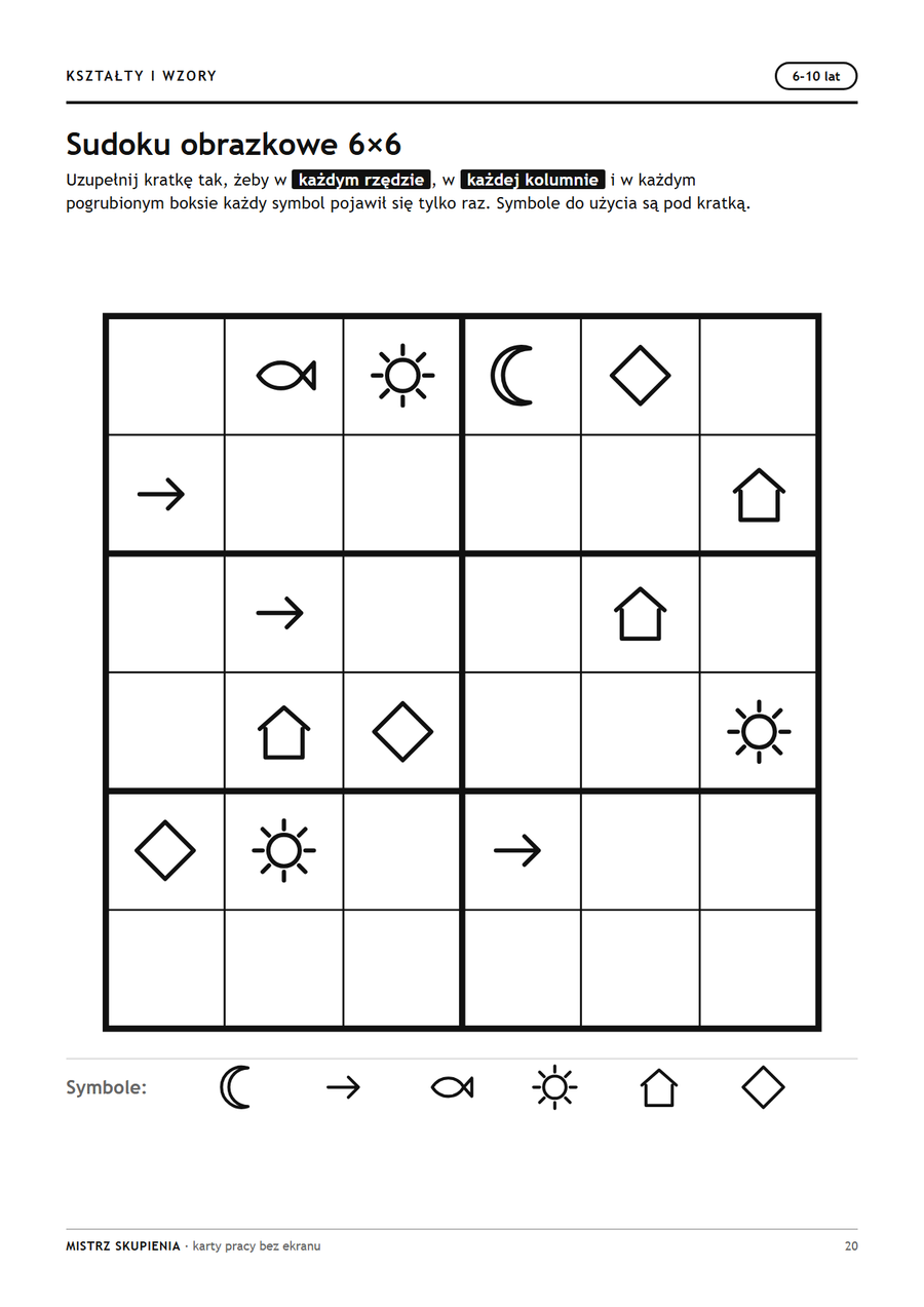 Sudoku obrazkowe 6×6 · kształty i wzory